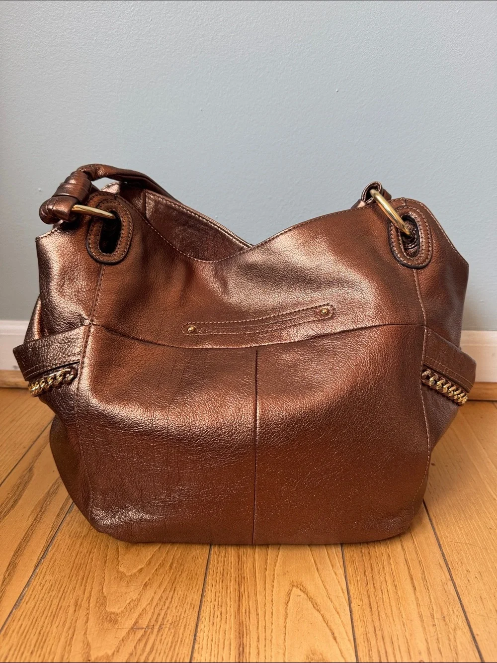 B Makowski Alice copper bronze pebbled leather, gold tone hardware hobo  bag EUC